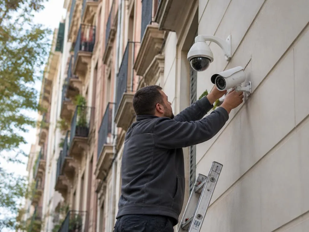Cámara de videovigilancia instalada en una comunidad